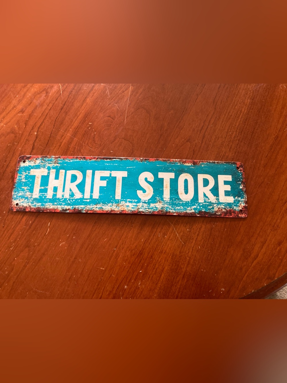 Vintage-Style 'Thrift Store' Metal Sign. Two holes on each side to hang up